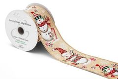 Eleganza Wired Edge Snowman & Candy Canes 63mm x 9.1m No.483 - Christmas Ribbon
